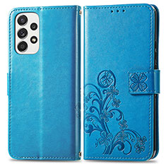 Coque Portefeuille Fleurs Livre Cuir Etui Clapet pour Samsung Galaxy A33 5G Bleu