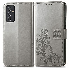 Coque Portefeuille Fleurs Livre Cuir Etui Clapet pour Samsung Galaxy A35 5G Gris