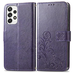 Coque Portefeuille Fleurs Livre Cuir Etui Clapet pour Samsung Galaxy A53 5G Violet