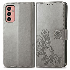 Coque Portefeuille Fleurs Livre Cuir Etui Clapet pour Samsung Galaxy F13 4G Gris