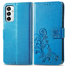 Coque Portefeuille Fleurs Livre Cuir Etui Clapet pour Samsung Galaxy F23 5G Bleu