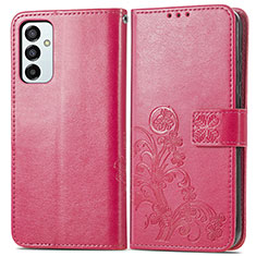 Coque Portefeuille Fleurs Livre Cuir Etui Clapet pour Samsung Galaxy F23 5G Rouge