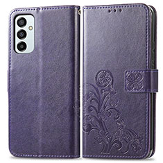 Coque Portefeuille Fleurs Livre Cuir Etui Clapet pour Samsung Galaxy F23 5G Violet