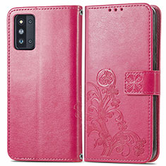 Coque Portefeuille Fleurs Livre Cuir Etui Clapet pour Samsung Galaxy F52 5G Rouge
