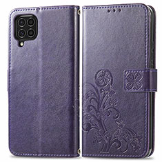 Coque Portefeuille Fleurs Livre Cuir Etui Clapet pour Samsung Galaxy F62 5G Violet