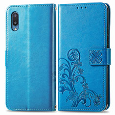 Coque Portefeuille Fleurs Livre Cuir Etui Clapet pour Samsung Galaxy M02 Bleu