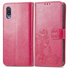 Coque Portefeuille Fleurs Livre Cuir Etui Clapet pour Samsung Galaxy M02 Rouge