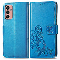 Coque Portefeuille Fleurs Livre Cuir Etui Clapet pour Samsung Galaxy M13 4G Bleu