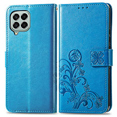 Coque Portefeuille Fleurs Livre Cuir Etui Clapet pour Samsung Galaxy M33 5G Bleu