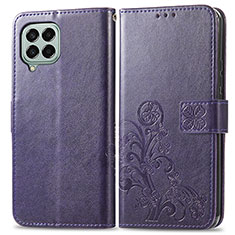 Coque Portefeuille Fleurs Livre Cuir Etui Clapet pour Samsung Galaxy M33 5G Violet