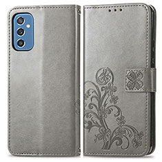 Coque Portefeuille Fleurs Livre Cuir Etui Clapet pour Samsung Galaxy M52 5G Gris