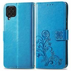 Coque Portefeuille Fleurs Livre Cuir Etui Clapet pour Samsung Galaxy M62 4G Bleu