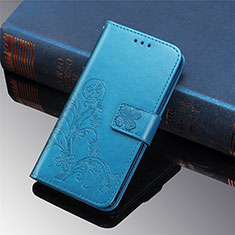 Coque Portefeuille Fleurs Livre Cuir Etui Clapet pour Samsung Galaxy S23 Plus 5G Bleu