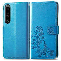 Coque Portefeuille Fleurs Livre Cuir Etui Clapet pour Sony Xperia 1 IV Bleu