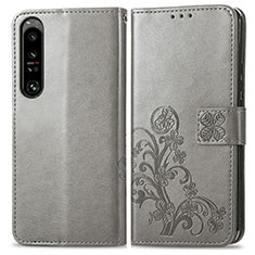 Coque Portefeuille Fleurs Livre Cuir Etui Clapet pour Sony Xperia 1 IV Gris