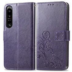 Coque Portefeuille Fleurs Livre Cuir Etui Clapet pour Sony Xperia 1 IV Violet