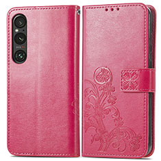 Coque Portefeuille Fleurs Livre Cuir Etui Clapet pour Sony Xperia 1 V Rose Rouge