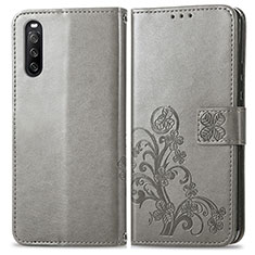 Coque Portefeuille Fleurs Livre Cuir Etui Clapet pour Sony Xperia 10 III Gris