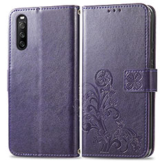 Coque Portefeuille Fleurs Livre Cuir Etui Clapet pour Sony Xperia 10 III Lite Violet