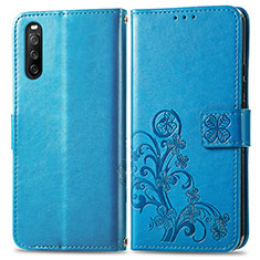 Coque Portefeuille Fleurs Livre Cuir Etui Clapet pour Sony Xperia 10 III SOG04 Bleu