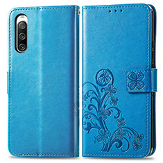 Coque Portefeuille Fleurs Livre Cuir Etui Clapet pour Sony Xperia 10 IV Bleu