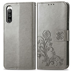 Coque Portefeuille Fleurs Livre Cuir Etui Clapet pour Sony Xperia 10 IV Gris