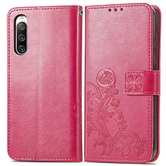 Coque Portefeuille Fleurs Livre Cuir Etui Clapet pour Sony Xperia 10 IV Rouge