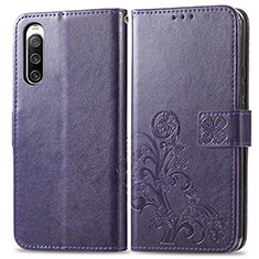 Coque Portefeuille Fleurs Livre Cuir Etui Clapet pour Sony Xperia 10 IV SO-52C Violet