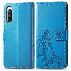 Coque Portefeuille Fleurs Livre Cuir Etui Clapet pour Sony Xperia 10 IV SOG07 Bleu