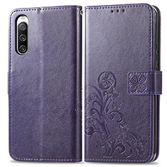 Coque Portefeuille Fleurs Livre Cuir Etui Clapet pour Sony Xperia 10 IV SOG07 Violet