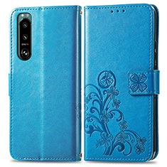 Coque Portefeuille Fleurs Livre Cuir Etui Clapet pour Sony Xperia 5 IV Bleu