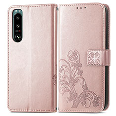 Coque Portefeuille Fleurs Livre Cuir Etui Clapet pour Sony Xperia 5 IV Rose