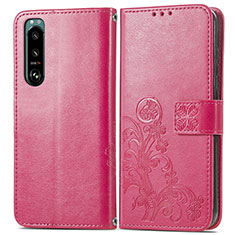 Coque Portefeuille Fleurs Livre Cuir Etui Clapet pour Sony Xperia 5 IV Rouge