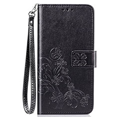 Coque Portefeuille Fleurs Livre Cuir Etui Clapet pour Sony Xperia 8 Noir