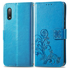 Coque Portefeuille Fleurs Livre Cuir Etui Clapet pour Sony Xperia Ace II SO-41B Bleu