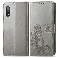 Coque Portefeuille Fleurs Livre Cuir Etui Clapet pour Sony Xperia Ace II SO-41B Gris