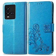 Coque Portefeuille Fleurs Livre Cuir Etui Clapet pour Vivo iQOO 10 5G Bleu