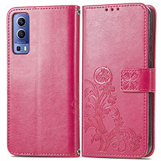 Coque Portefeuille Fleurs Livre Cuir Etui Clapet pour Vivo iQOO Z3 5G Rouge