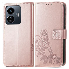 Coque Portefeuille Fleurs Livre Cuir Etui Clapet pour Vivo iQOO Z6 Lite 5G Rose