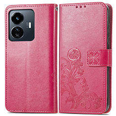 Coque Portefeuille Fleurs Livre Cuir Etui Clapet pour Vivo iQOO Z6 Lite 5G Rouge