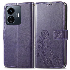 Coque Portefeuille Fleurs Livre Cuir Etui Clapet pour Vivo iQOO Z6 Lite 5G Violet