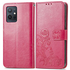 Coque Portefeuille Fleurs Livre Cuir Etui Clapet pour Vivo T1 5G India Rouge