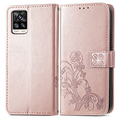 Coque Portefeuille Fleurs Livre Cuir Etui Clapet pour Vivo V20 (2021) Rose