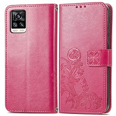 Coque Portefeuille Fleurs Livre Cuir Etui Clapet pour Vivo V20 (2021) Rouge