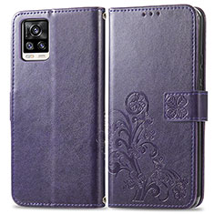 Coque Portefeuille Fleurs Livre Cuir Etui Clapet pour Vivo V20 (2021) Violet