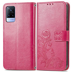 Coque Portefeuille Fleurs Livre Cuir Etui Clapet pour Vivo V21 5G Rouge