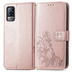 Coque Portefeuille Fleurs Livre Cuir Etui Clapet pour Vivo V21e 4G Rose