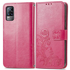 Coque Portefeuille Fleurs Livre Cuir Etui Clapet pour Vivo V21e 4G Rouge