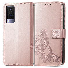 Coque Portefeuille Fleurs Livre Cuir Etui Clapet pour Vivo V21e 5G Rose