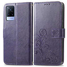 Coque Portefeuille Fleurs Livre Cuir Etui Clapet pour Vivo V21s 5G Violet